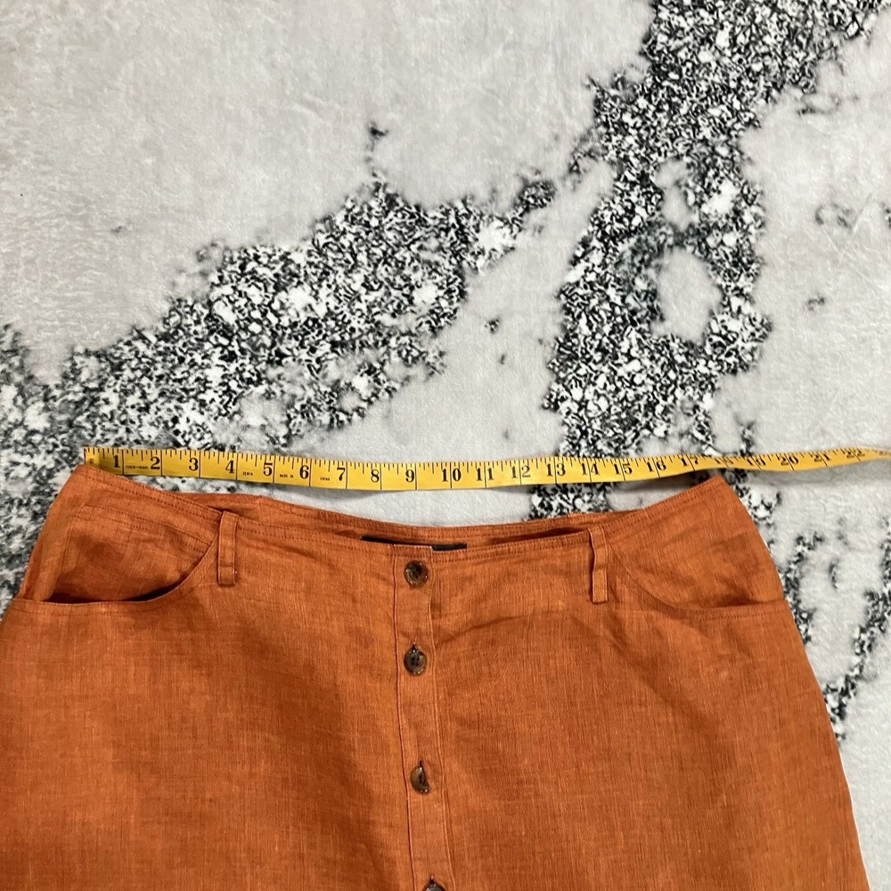Company Ellen Tracy Linen Button Front Midi Skirt Orange Rust Womens Size 16 - Picture 5 of 16